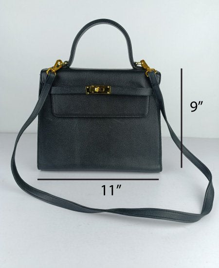 Hermes Kelly Handbags Mate Black in Original Leather