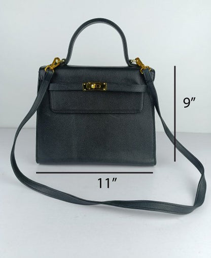 Hermes Kelly Handbags Mate Black in Original Leather