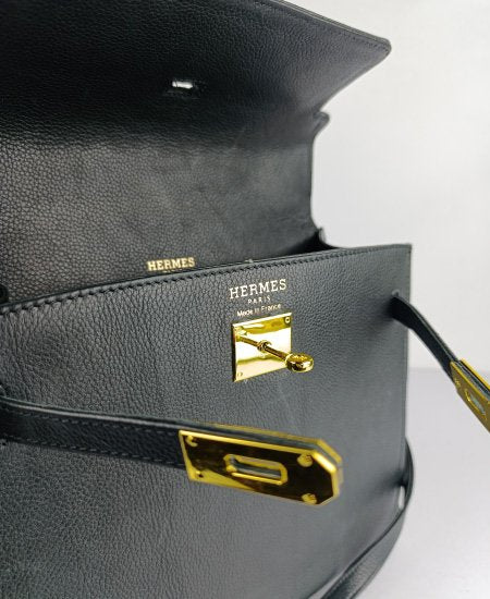 Hermes Kelly Handbags Mate Black in Original Leather