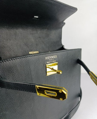 Hermes Kelly Handbags Mate Black in Original Leather