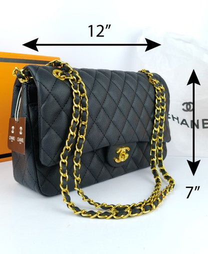 CHANEL Chevron Classic Black Handbag