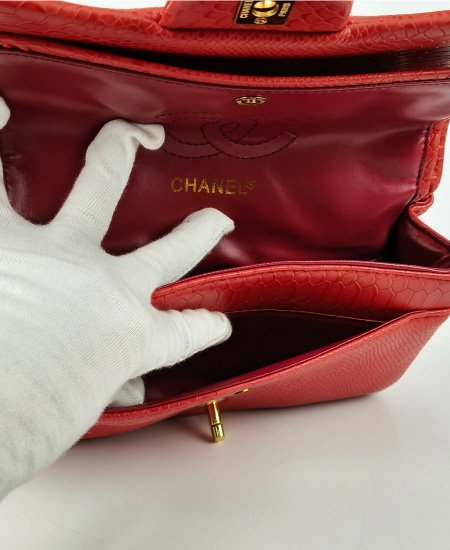 Chanel Red Snake Double Flap Bag