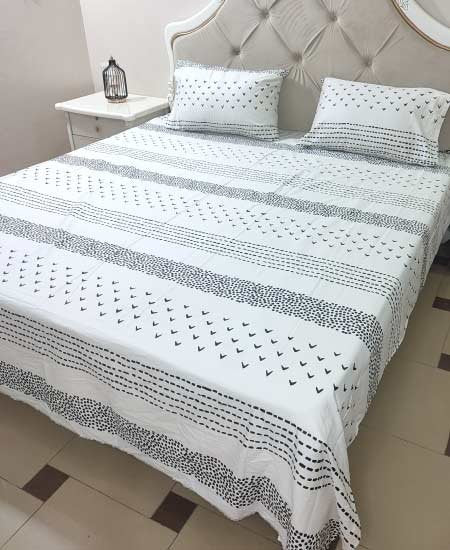 Cotton Satin Bedsheet Elegant White TC-240 Jungle Tree