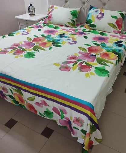 Cotton Satin Bedsheet Water Flaura TC-240 Jungle Tree