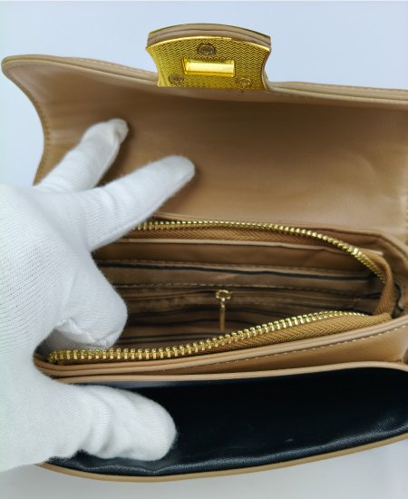 Elegant Handbag Khaki White
