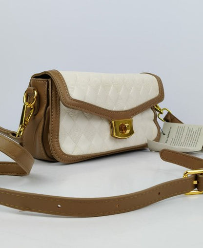Elegant Handbag Khaki White