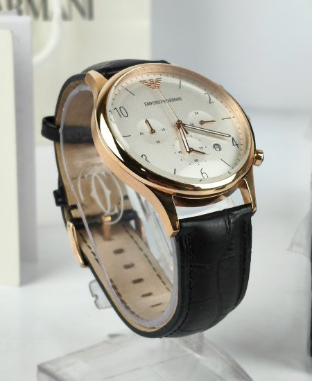 Emporio Armani Black Leather Strap Watch For Men - AR1916