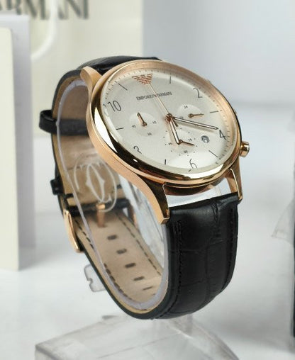 Emporio Armani Black Leather Strap Watch For Men - AR1916