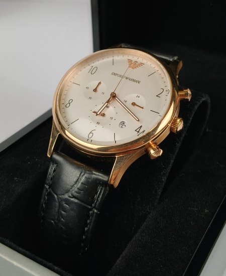 Emporio Armani Black Leather Strap Watch For Men - AR1916