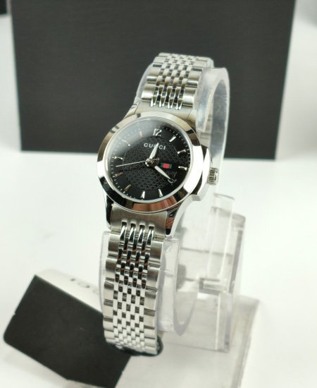 GUCCI SILVER WITH BLACK DIAL LADIES WATCH