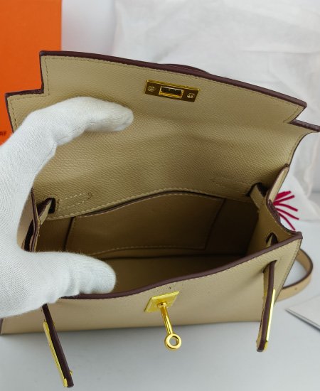 Hermes Mini Kelly Handbags Beige