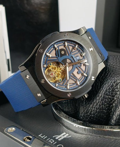 Hublot Watch Black Fusion Skeleton Blue Strap