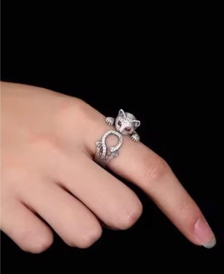 Jungle Tree 925 Sterling Silver Cat Rings