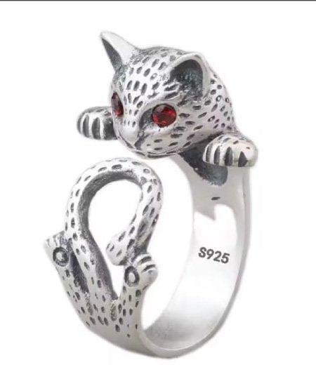 Jungle Tree 925 Sterling Silver Cat Rings