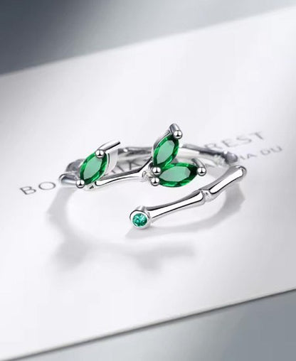 Jungle Tree 925 Sterling Silver Green Leaf Rings
