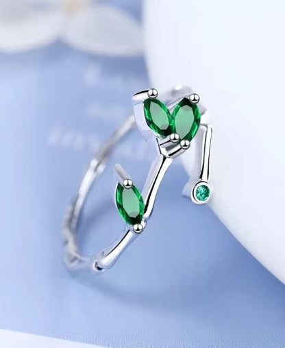 Jungle Tree 925 Sterling Silver Green Leaf Rings