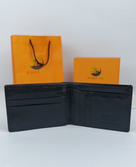 Jungle Tree Black Leather Wallet Dollar Size