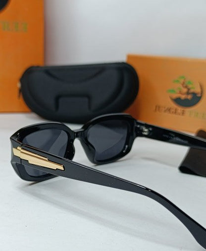 Jungle Tree Black Rectangular Polarized Sunglasses-JT05