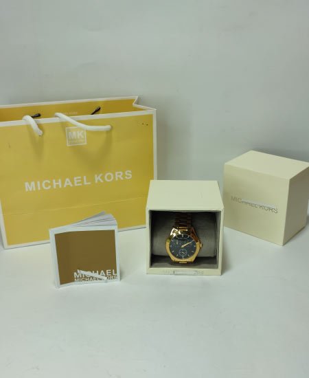 Michael Kors Black Ladies Watch MK3205 Yellow Gold