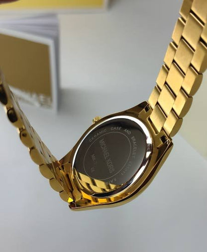 Michael Kors Black Ladies Watch MK3205 Yellow Gold