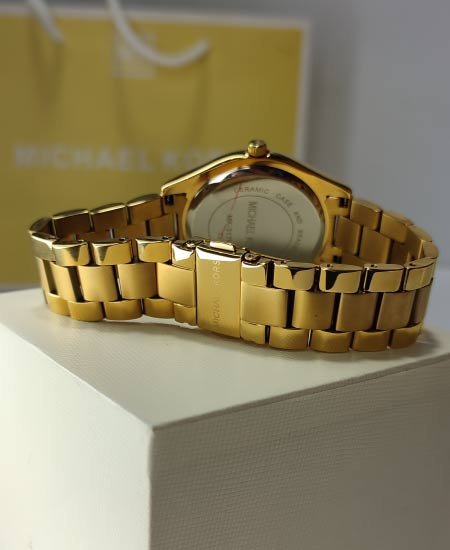 Michael Kors Black Ladies Watch MK3205 Yellow Gold