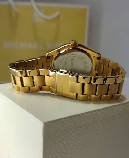 Michael Kors Black Ladies Watch MK3205 Yellow Gold