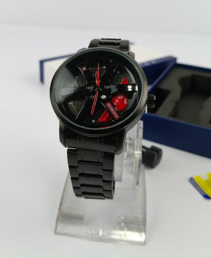 Never Stop Black Red Wheel Men's Watch