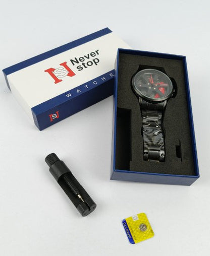 Never Stop Black Red Wheel Men's Watch