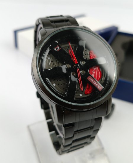 Never Stop Black Red Wheel Men's Watch