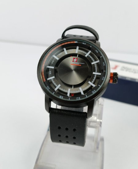 Never Stop Hidden Black Leather Strap Men's Watch