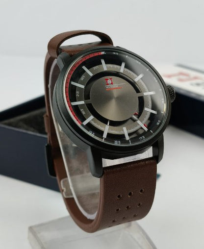 Never Stop Hidden Brown Leather Strap Men's Watch