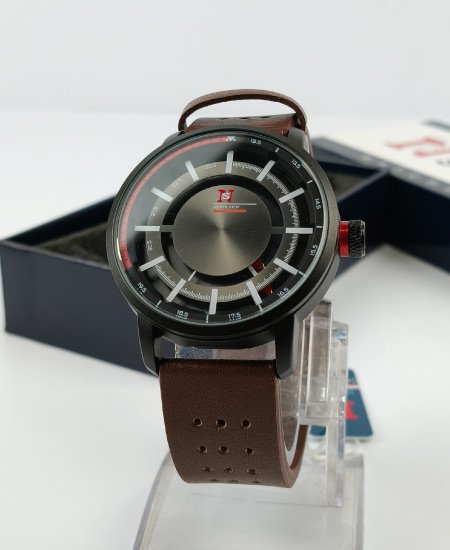 Never Stop Hidden Brown Leather Strap Men's Watch