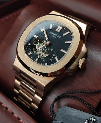 PATEK PHLIPE Nautilus Rose Gold Skeleton Black Dail Watch
