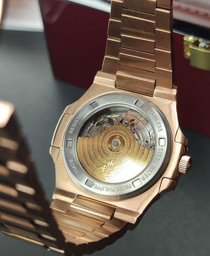 PATEK PHLIPE Nautilus Rose Gold Skeleton Black Dail Watch