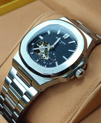 PATEK PHLIPE Nautilus Silver Skeleton Black Dail Watch