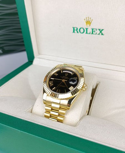 Rolex Day Date Watch Yellow Gold Black Dial Roman 228238