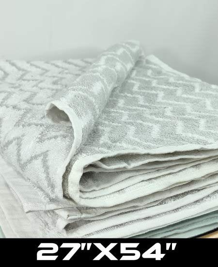 Bath Towel White Gray Zigzag