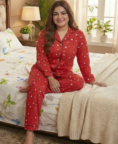 Zara Ladies Night Suit Red Star