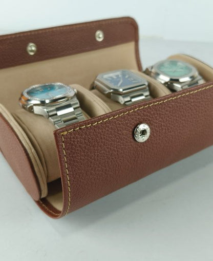 1.1 brown 3-Slot Watch Travel Case – Premium Leather Organizer
