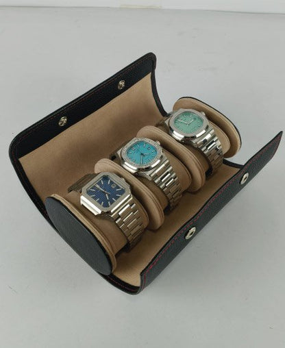 1.1 Luxury 3-Slot Watch Travel Case – Premium Leather Organizer